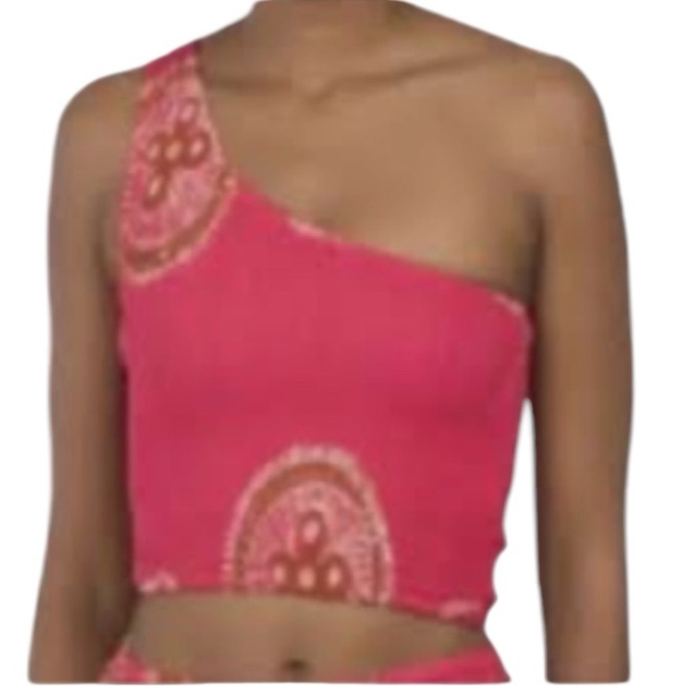 House of Harlow Smocked & Cropped Tank. EUC Bold Pink Beige & Rust. Sz. L